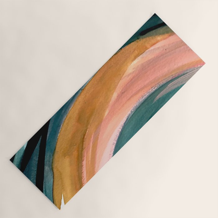 Breathe: a vibrant bold abstract piece in greens, ochre, and pink Yoga Mat Gallery Image 1