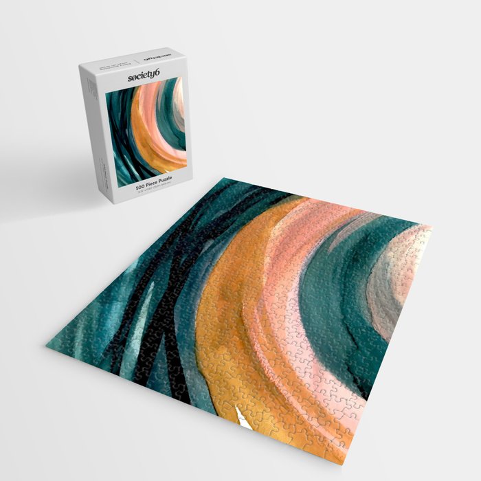 Breathe: a vibrant bold abstract piece in greens, ochre, and pink Jigsaw Puzzle Gallery Image 2