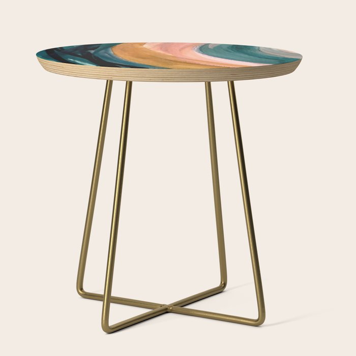 Breathe: a vibrant bold abstract piece in greens, ochre, and pink Side Table Gallery Image 1