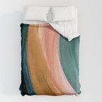 Breathe: a vibrant bold abstract piece in greens, ochre, and pink Comforter Gallery Image 6
