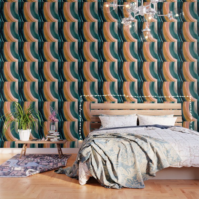 Breathe: a vibrant bold abstract piece in greens, ochre, and pink Wallpaper Gallery Image 3