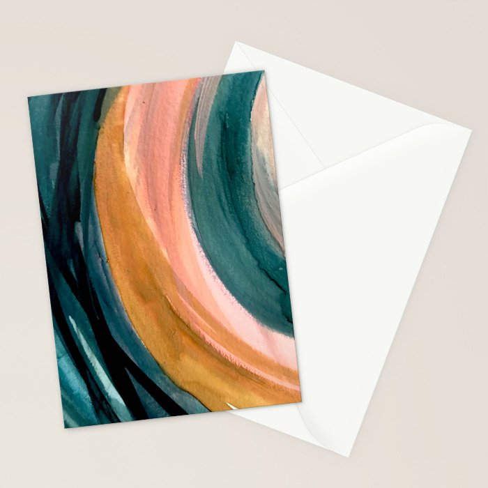 Breathe: a vibrant bold abstract piece in greens, ochre, and pink Stationery Card Gallery Image 2