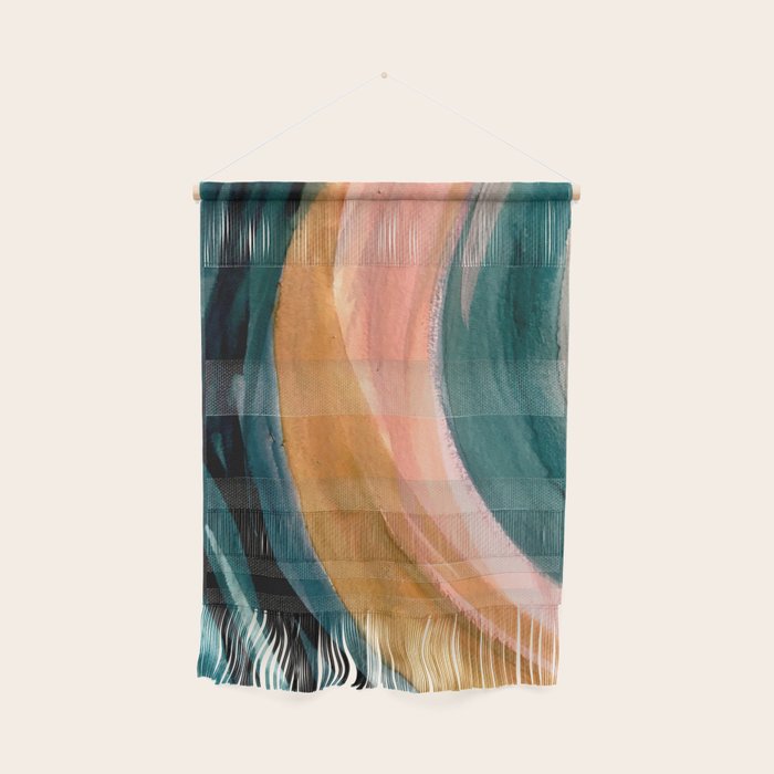 Breathe: a vibrant bold abstract piece in greens, ochre, and pink Wall Hanging Gallery Image 1