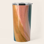 Breathe: a vibrant bold abstract piece in greens, ochre, and pink Travel Mug Gallery Image 1