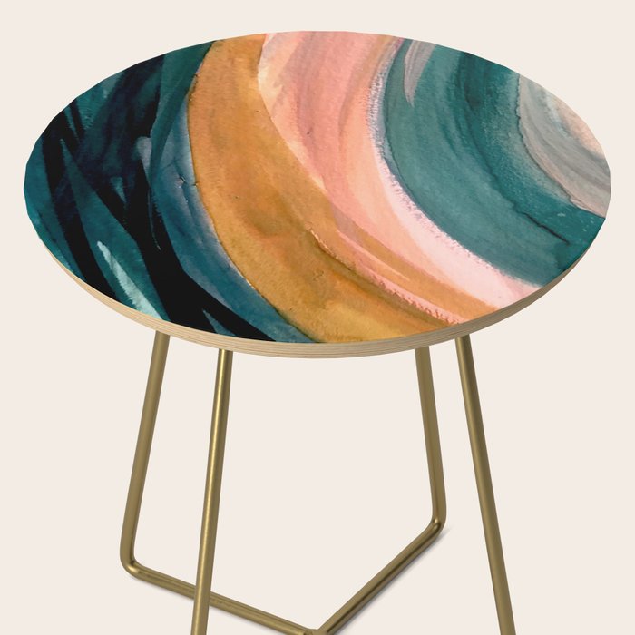 Breathe: a vibrant bold abstract piece in greens, ochre, and pink Side Table Gallery Image 2