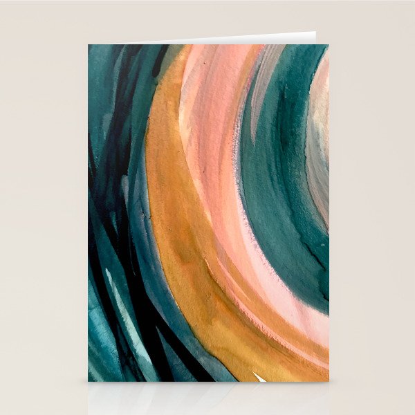 Breathe: a vibrant bold abstract piece in greens, ochre, and pink Stationery Card Gallery Image 1