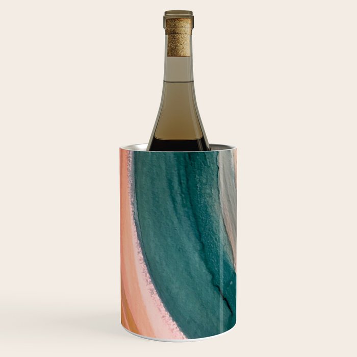 Breathe: a vibrant bold abstract piece in greens, ochre, and pink Wine Chiller Gallery Image 3