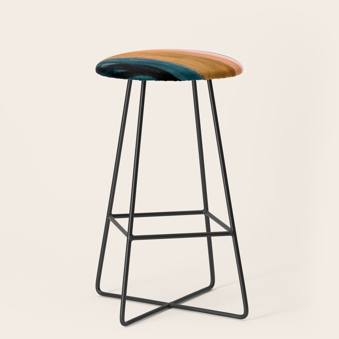 Breathe: a vibrant bold abstract piece in greens, ochre, and pink Stool Gallery Image 1
