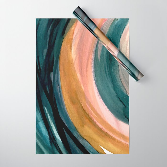 Breathe: a vibrant bold abstract piece in greens, ochre, and pink Wrapping Paper Gallery Image 1