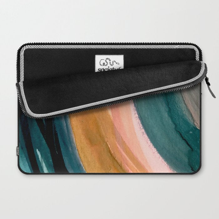 Breathe: a vibrant bold abstract piece in greens, ochre, and pink Laptop Sleeve Gallery Image 2