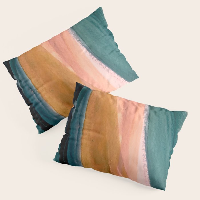 Breathe: a vibrant bold abstract piece in greens, ochre, and pink Pillow Sham Gallery Image 3