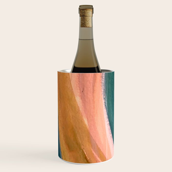 Breathe: a vibrant bold abstract piece in greens, ochre, and pink Wine Chiller Gallery Image 1