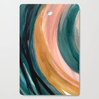 Breathe: a vibrant bold abstract piece in greens, ochre, and pink Cutting Board Gallery Image 1