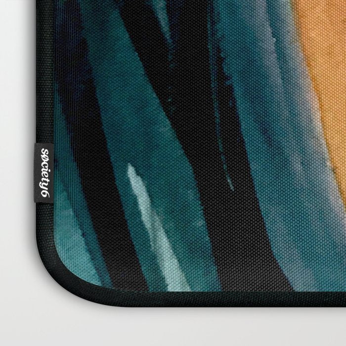 Breathe: a vibrant bold abstract piece in greens, ochre, and pink Laptop Sleeve Gallery Image 3