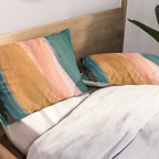 Breathe: a vibrant bold abstract piece in greens, ochre, and pink Pillow Sham Gallery Image 2