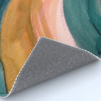 Breathe: a vibrant bold abstract piece in greens, ochre, and pink Rug Gallery Image 4