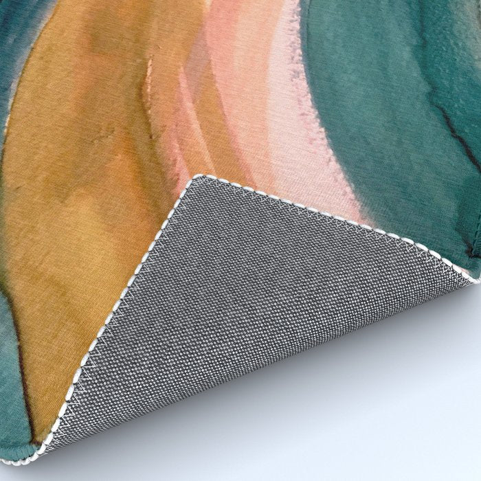 Breathe: a vibrant bold abstract piece in greens, ochre, and pink Rug Gallery Image 4