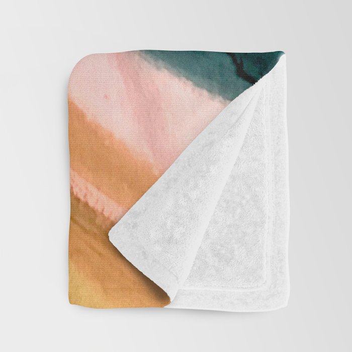 Breathe: a vibrant bold abstract piece in greens, ochre, and pink Throw Blanket Gallery Image 3