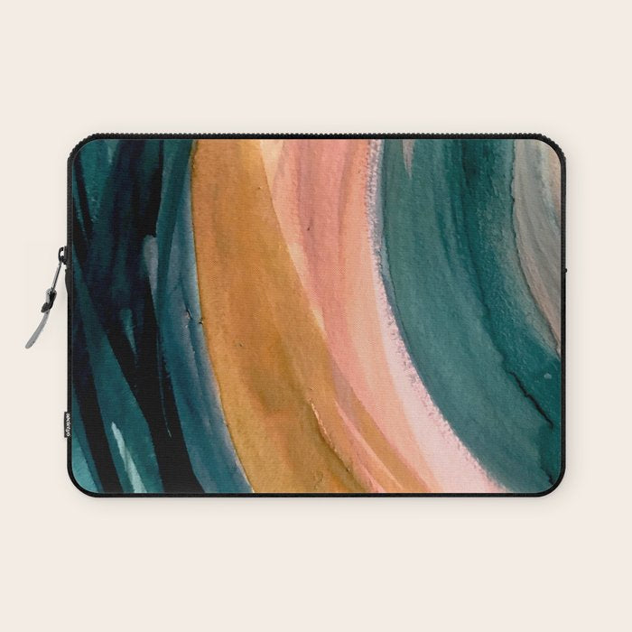 Breathe: a vibrant bold abstract piece in greens, ochre, and pink Laptop Sleeve Gallery Image 1