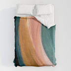 Breathe: a vibrant bold abstract piece in greens, ochre, and pink Duvet Cover Gallery Image 6