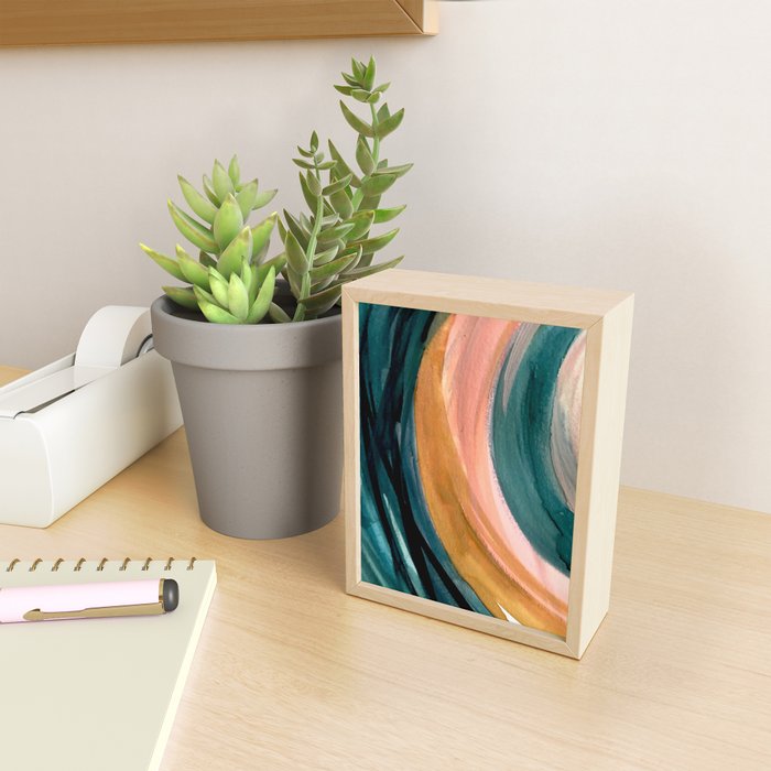 Breathe: a vibrant bold abstract piece in greens, ochre, and pink Mini Art Print Gallery Image 2