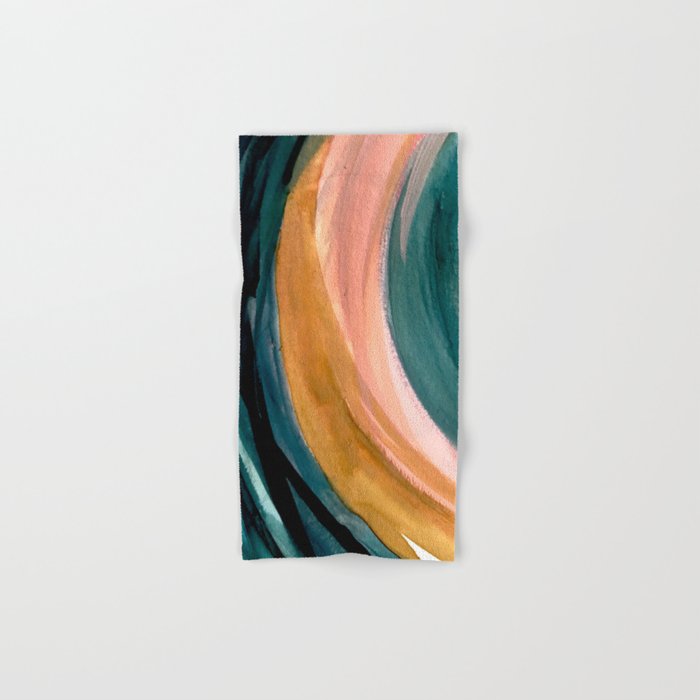 Breathe: a vibrant bold abstract piece in greens, ochre, and pink Bath Towel Gallery Image 1