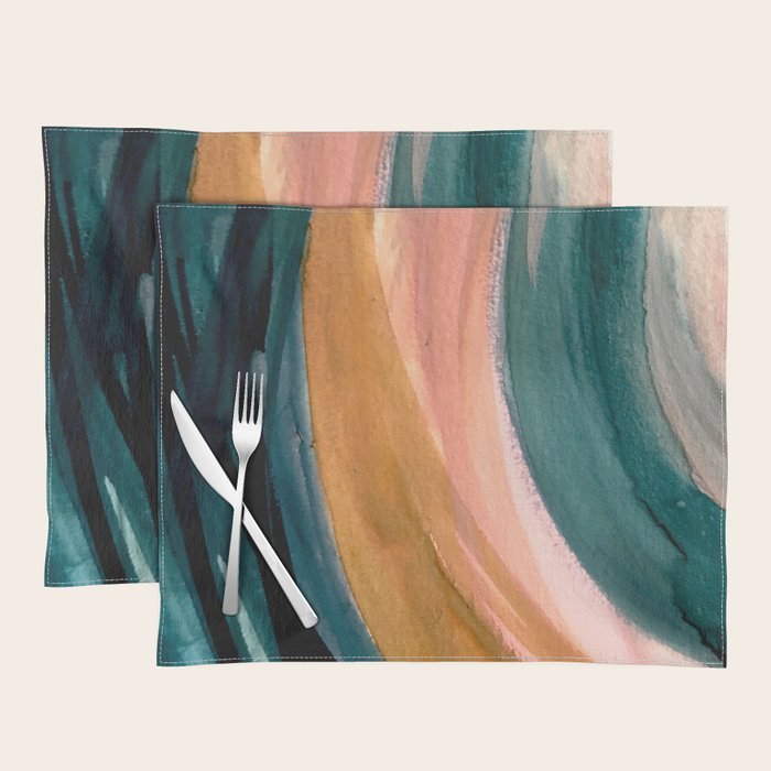 Breathe: a vibrant bold abstract piece in greens, ochre, and pink Placemat Gallery Image 1