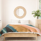 Breathe: a vibrant bold abstract piece in greens, ochre, and pink Duvet Cover Gallery Image 3