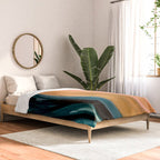 Breathe: a vibrant bold abstract piece in greens, ochre, and pink Comforter Gallery Image 2