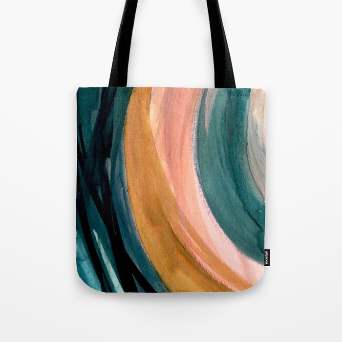 Breathe: a vibrant bold abstract piece in greens, ochre, and pink Tote Bag Gallery Image 1