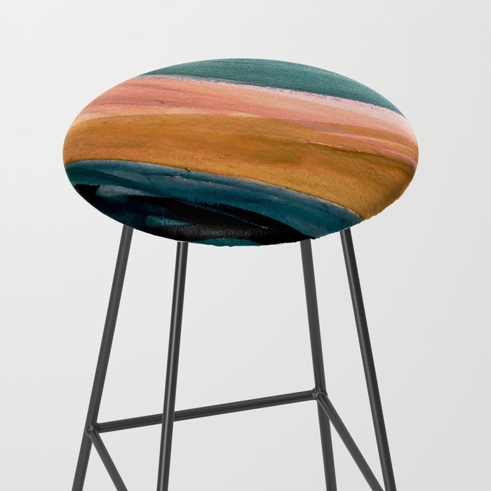Breathe: a vibrant bold abstract piece in greens, ochre, and pink Stool Gallery Image 2