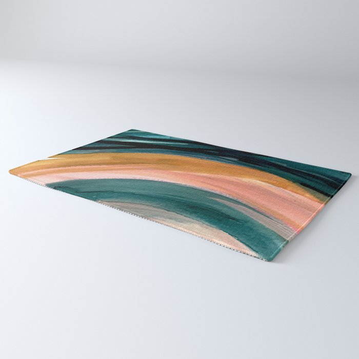 Breathe: a vibrant bold abstract piece in greens, ochre, and pink Rug Gallery Image 3