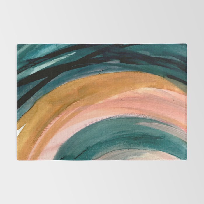 Breathe: a vibrant bold abstract piece in greens, ochre, and pink Rug Gallery Image 2