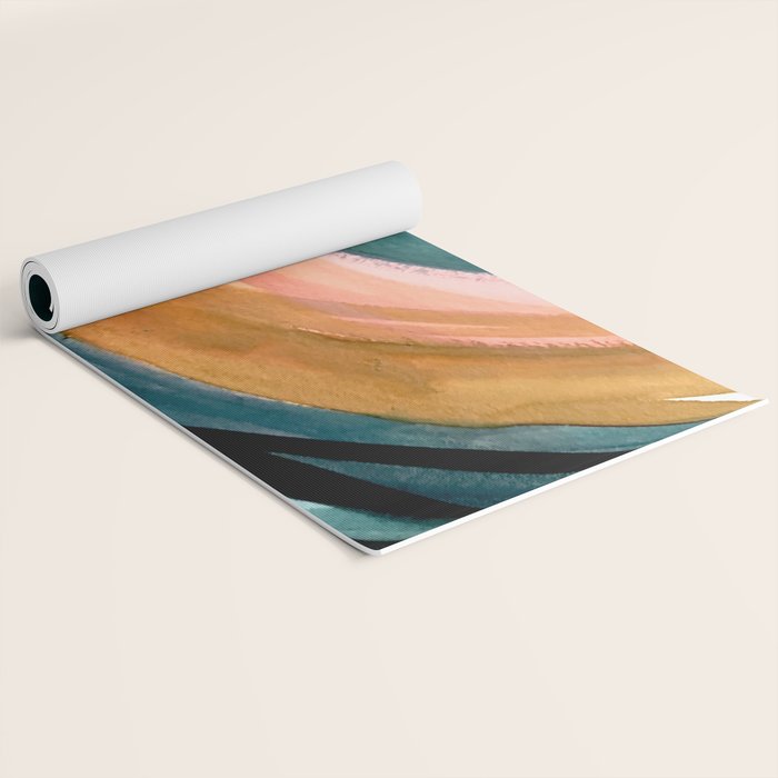 Breathe: a vibrant bold abstract piece in greens, ochre, and pink Yoga Mat Gallery Image 2