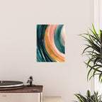 Breathe: a vibrant bold abstract piece in greens, ochre, and pink Poster Gallery Image 2