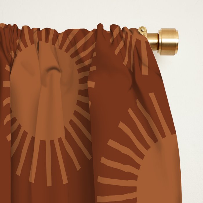 Boho Summer Sun Pattern IX Burnt Red and Orange Window Curtain Gallery Image 2