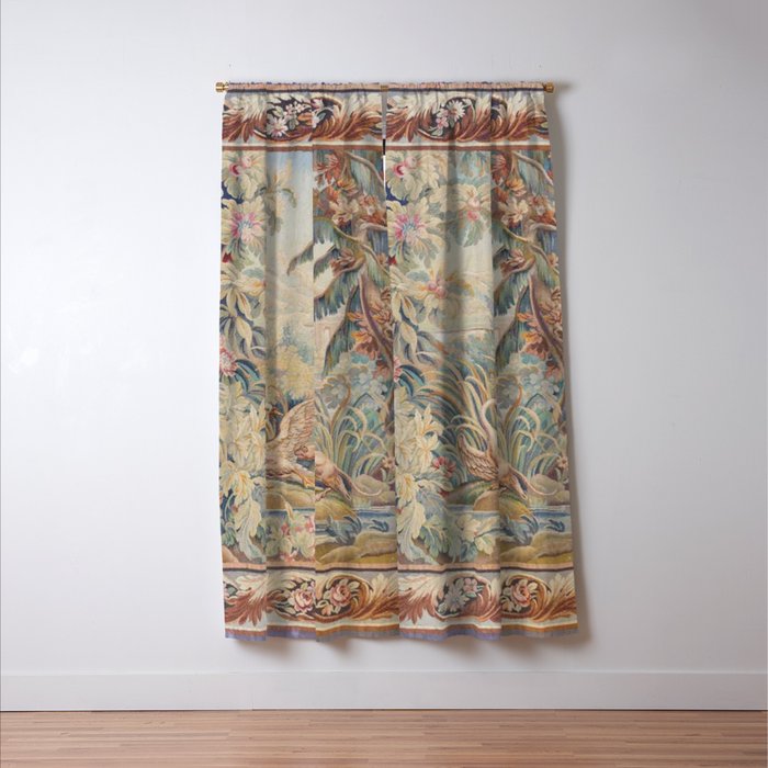Antique 19th Century French Aubusson Landscape Tapestry with Swan Window Curtain Gallery Image 3