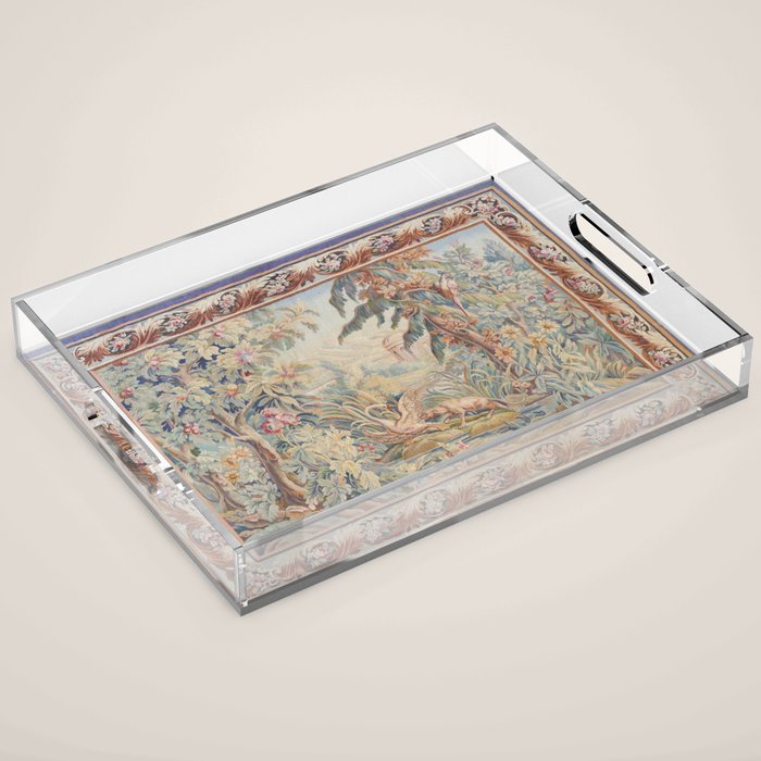 Antique 19th Century French Aubusson Landscape Tapestry with Swan Acrylic Tray Gallery Image 1