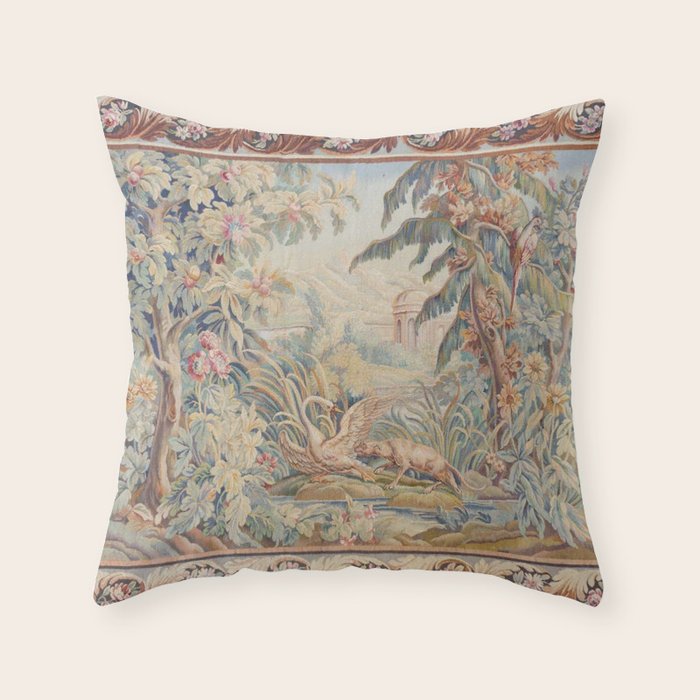 Antique 19th Century French Aubusson Landscape Tapestry with Swan Throw Pillow Gallery Image 1