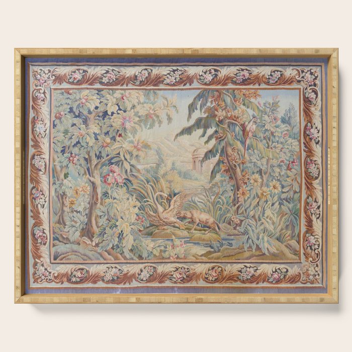 Antique 19th Century French Aubusson Landscape Tapestry with Swan Serving Tray Gallery Image 1