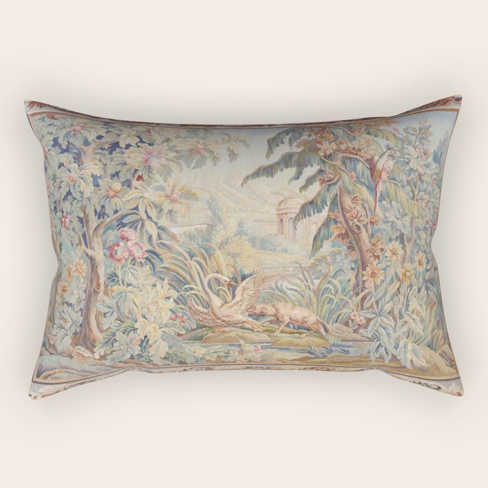 Antique 19th Century French Aubusson Landscape Tapestry with Swan Rectangular Pillow Gallery Image 2