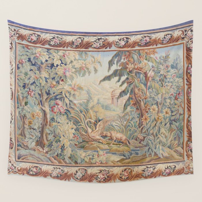 Antique 19th Century French Aubusson Landscape Tapestry with Swan Wall Tapestry Gallery Image 4
