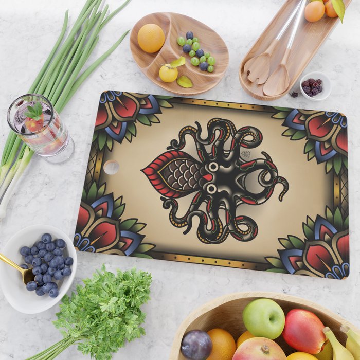 Traditional Tattoo Octopus  Cutting Board Gallery Image 2