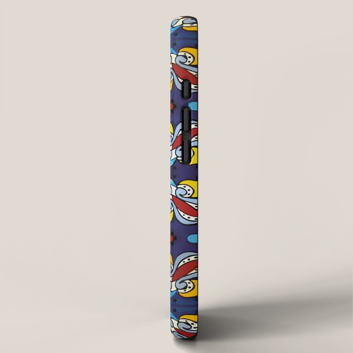 Abstract blue cruz mexican modern talavera tile wall iPhone Case Gallery Image 2