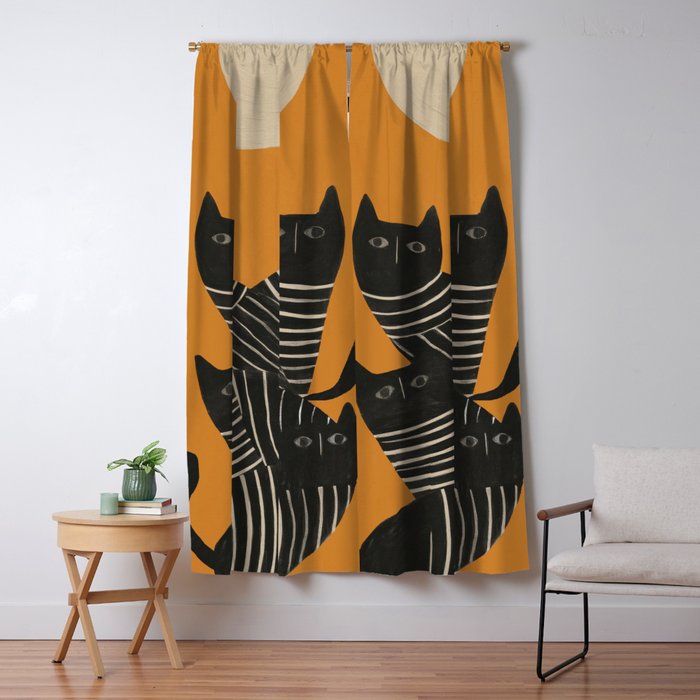 Abstract Black Cats Window Curtain Gallery Image 1
