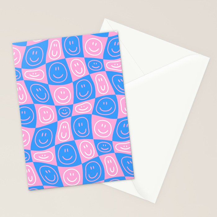 Retro happy face checkered pattern Stationery Card Gallery Image 2