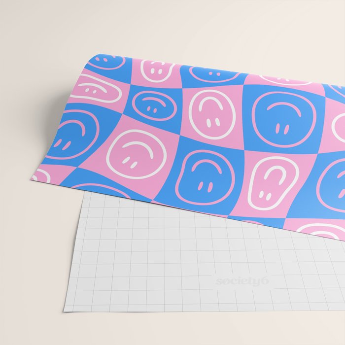 Retro happy face checkered pattern Wrapping Paper Gallery Image 2