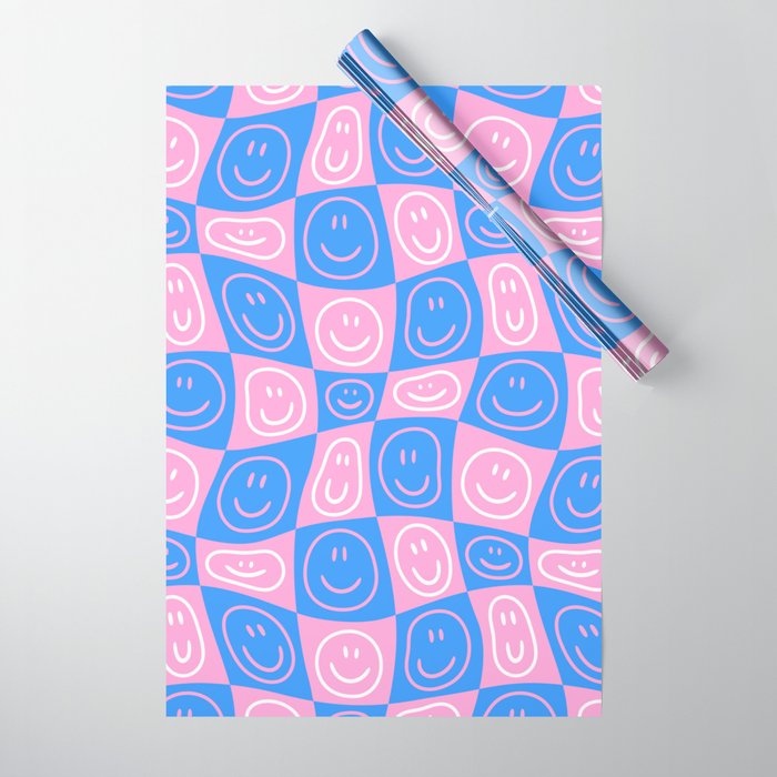 Retro happy face checkered pattern Wrapping Paper Gallery Image 1