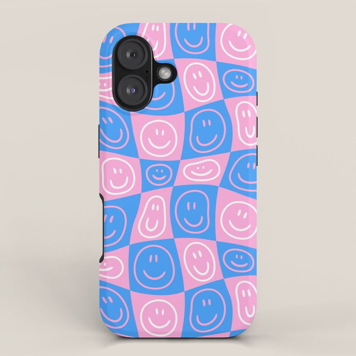 Retro happy face checkered pattern iPhone Case Gallery Image 1