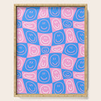 Retro happy face checkered pattern Serving Tray Gallery Image 1